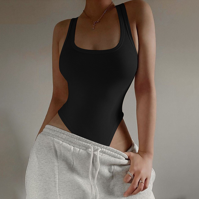 Curve Play Ribbed Scoop Neck Bodysuit Castello Clothing Line