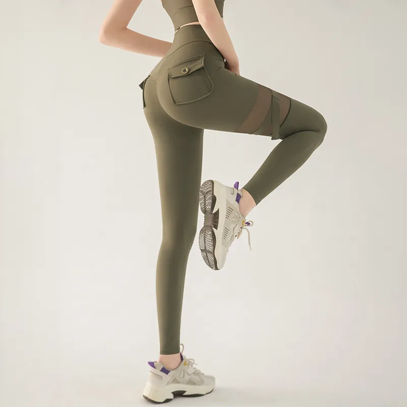 TeaseMe High-Waist Sheer Panel Strap Pocket Leggings leggings Castello Clothing Line