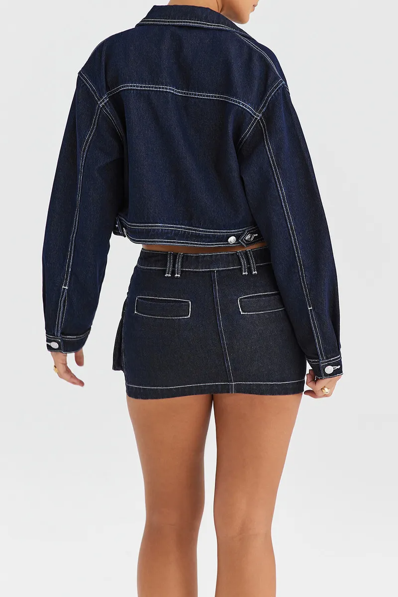 StreetVibe Cropped Denim Zip-Up Jacket Castello Clothing Line