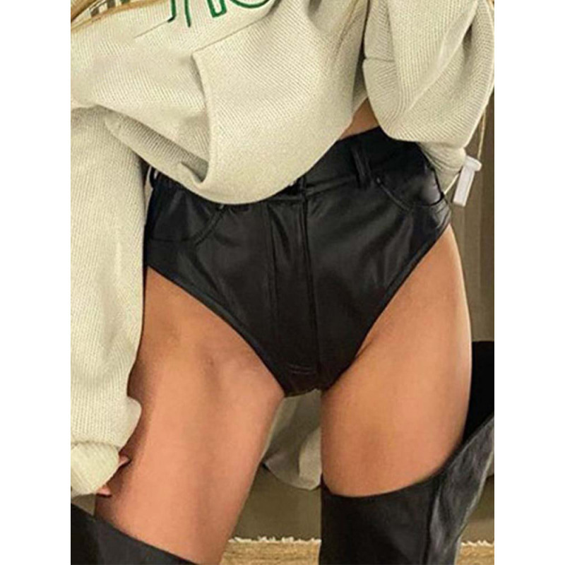 FierceEdge High-Waisted Faux Leather Cheeky Shorts Castello Clothing Line