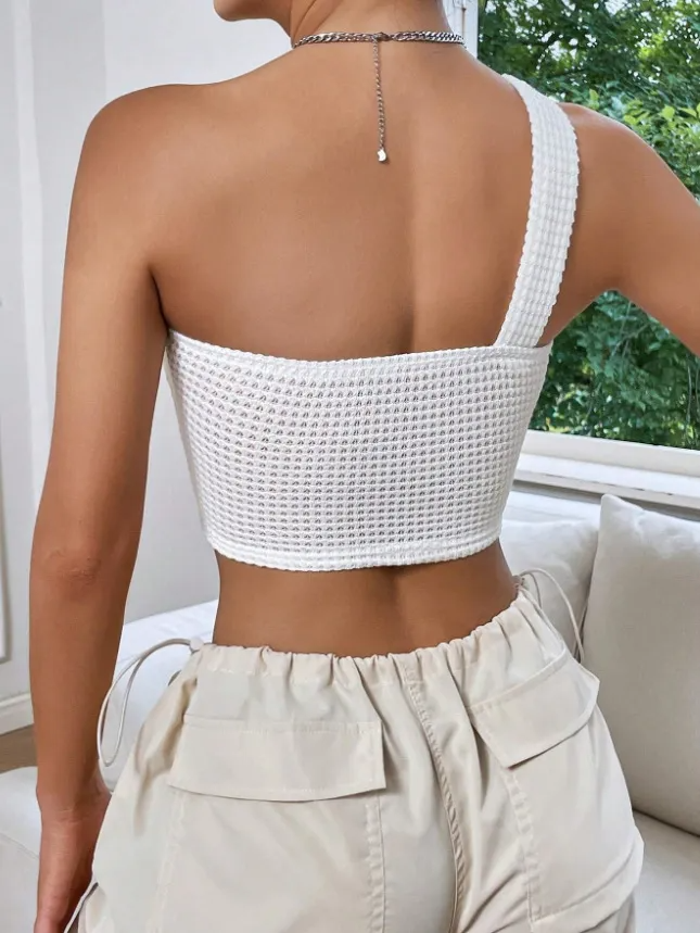 Twist and Shout One-Shoulder Crop Top Castello Clothing Line