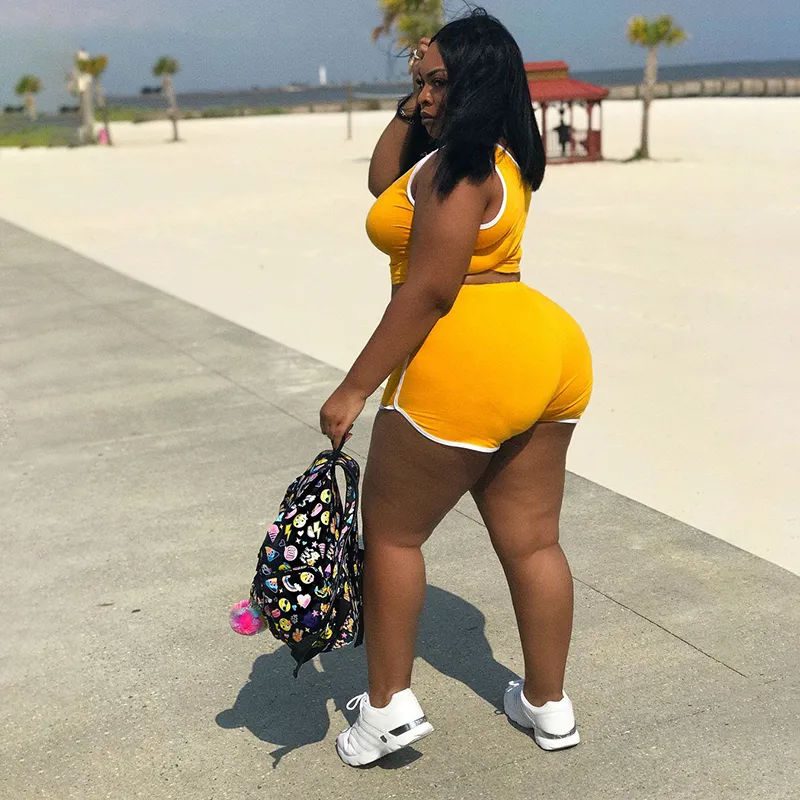 PlayfulWave Plus Size Crop Tank & High-Waist Shorts Set Castello Clothing Line