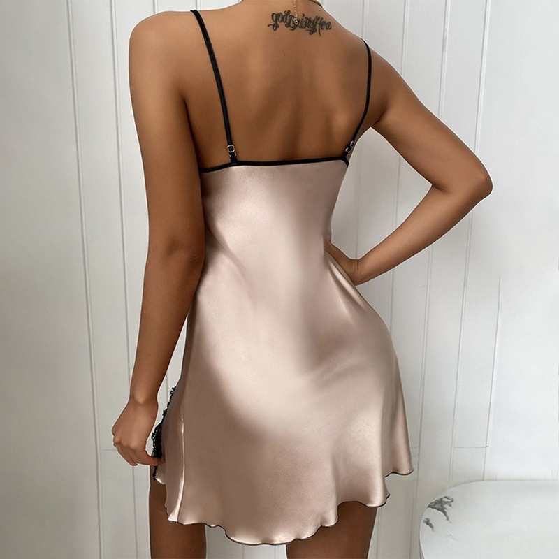 Satin Elegance Lace-Trim Mini Slip Dress Castello Clothing Line