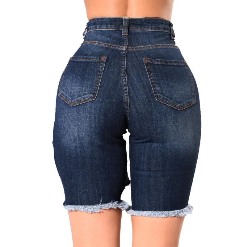 Tempest High-Waist Cutout Denim Biker Shorts Castello Clothing Line