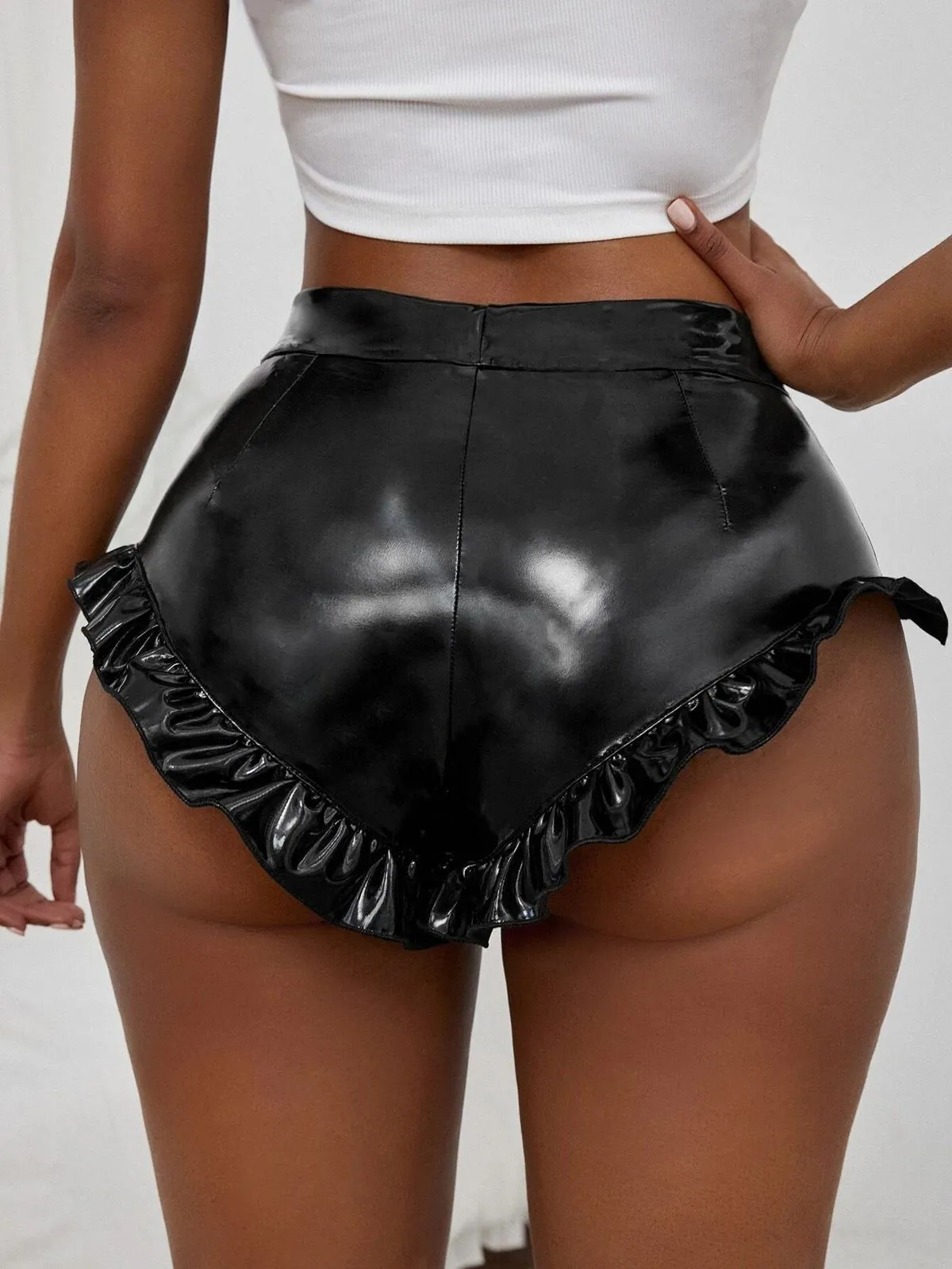 Rook High-Waisted Leather Ruffled Booty Shorts booty shorts Castello Clothing Line