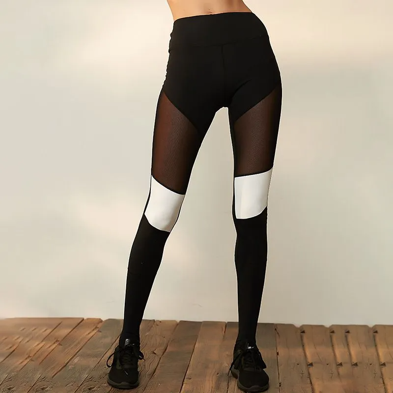 BoldShift High-Waist Contrast Sheer Mesh Panel Leggings leggings Castello Clothing Line