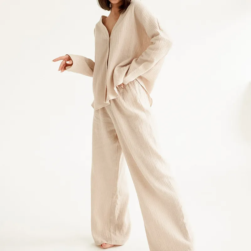 Soft Rhythm Oversized Button-Up Top & Wide Leg Pants Set Castello Clothing Line