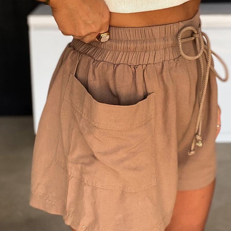 CozyFlow High Waist Drawstring Linen Pocket Shorts Castello Clothing Line