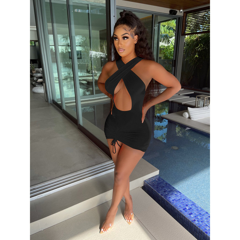 Zyra Halter Cutout Ruched Bodycon Mini Dress Castello Clothing Line