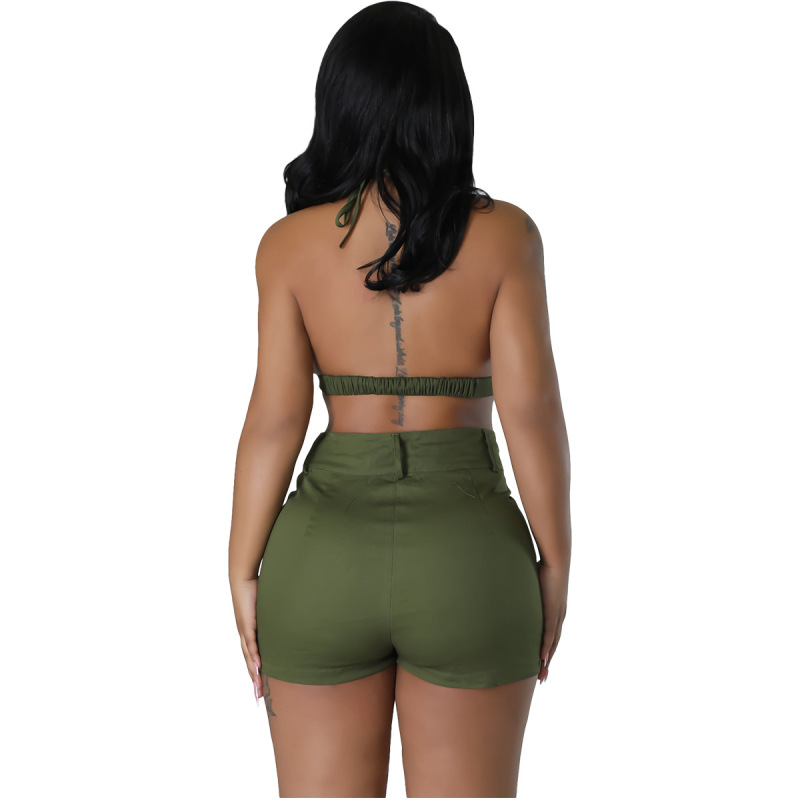 Vibe Halter Bralette Top & High-Waist Utility Shorts Set Castello Clothing Line