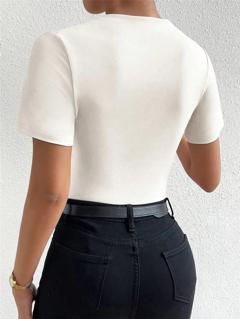Tempt Short Sleeve Ruched Bodysuit Castello Clothing Line