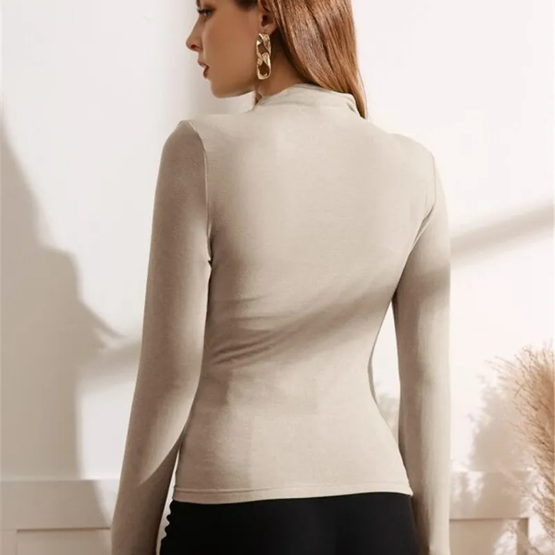 Power Pose Ruched High Neck Long Sleeve Blouse Castello Clothing Line