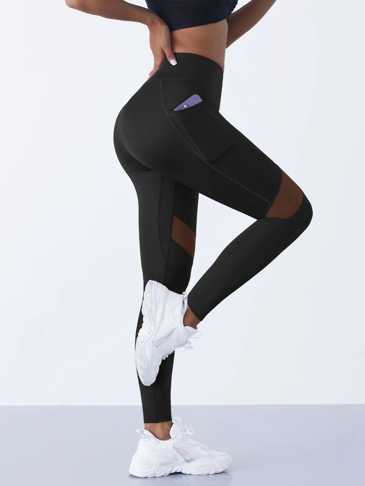 Voltage High-Waist Sheer Mesh Panel Pocket Leggings leggings Castello Clothing Line