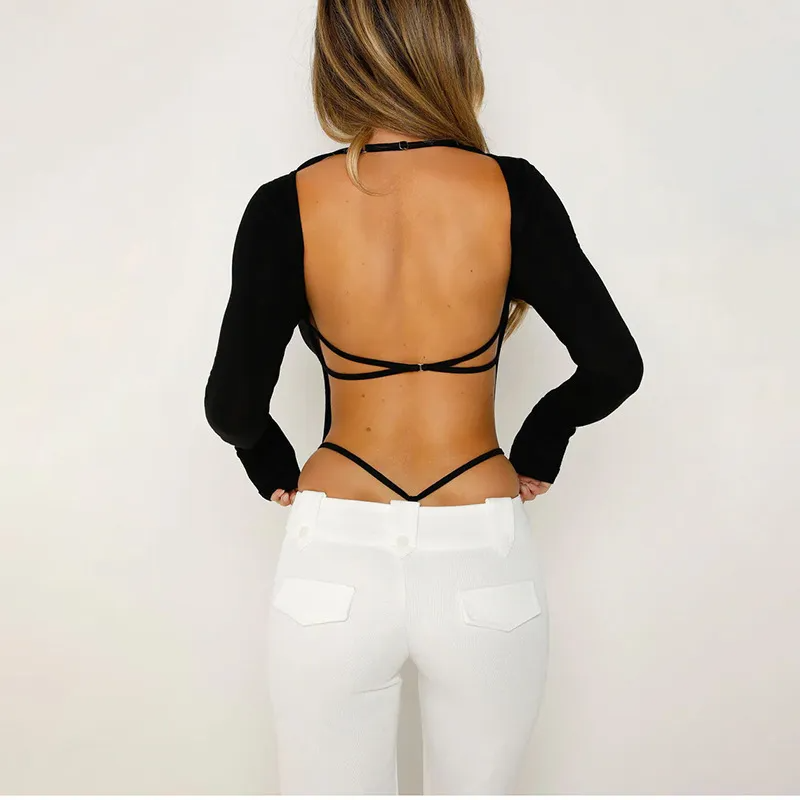 Bold Twist Long Sleeve Open-Back Bodysuit Castello Clothing Line