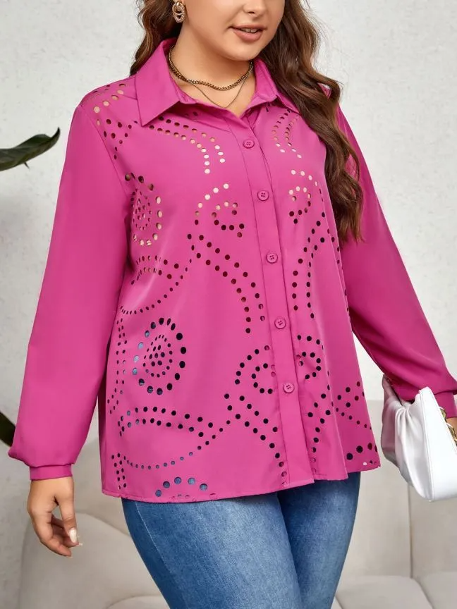 Laser Luxe Long Sleeve Button-Down Blouse Castello Clothing Line