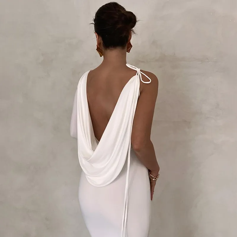 Fiorina Draped One-Shoulder Plunge Neck Maxi Dress maxi dress Castello Clothing Line