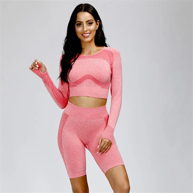 Adair Seamless Long Sleeve Contour Open Back Crop Top workout tops and t-shirts Castello Clothing Line