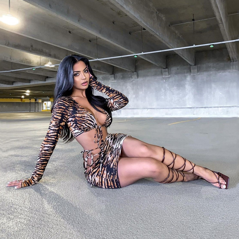 Leopard Print Tie Crop Top & Skirt Set Castello Clothing Line