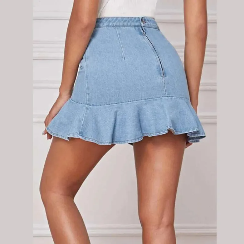Flirtatious Frill Denim Mini Skirt Castello Clothing Line