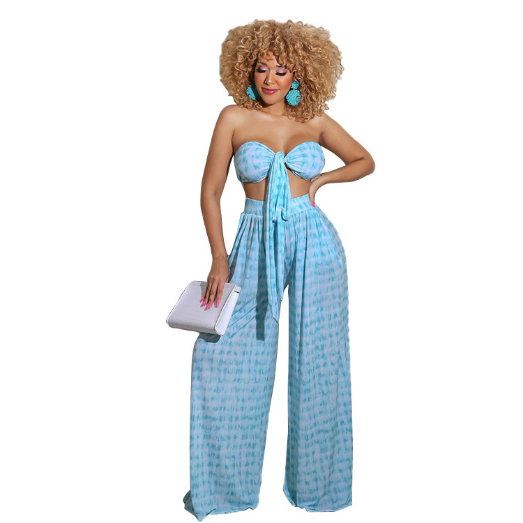 Bandeau Tie Crop Top & High-Waist Wide-Leg Pants Set Castello Clothing Line