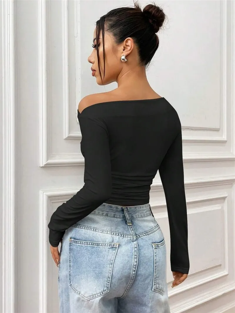 Simply Tempting Off-Shoulder Long Sleeve Top Castello Clothing Line