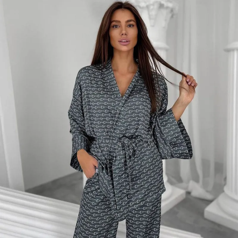 Zen Charm Belted Kimono Top & Wide Leg Loungewear Set Castello Clothing Line