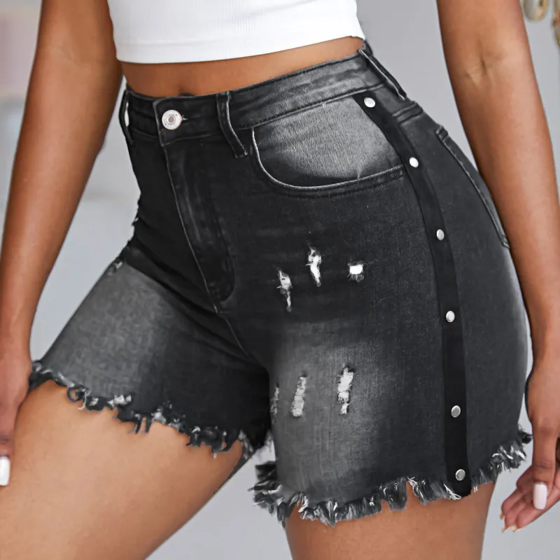 Frenzy Distressed High-Waist Denim Shorts Castello Clothing Line