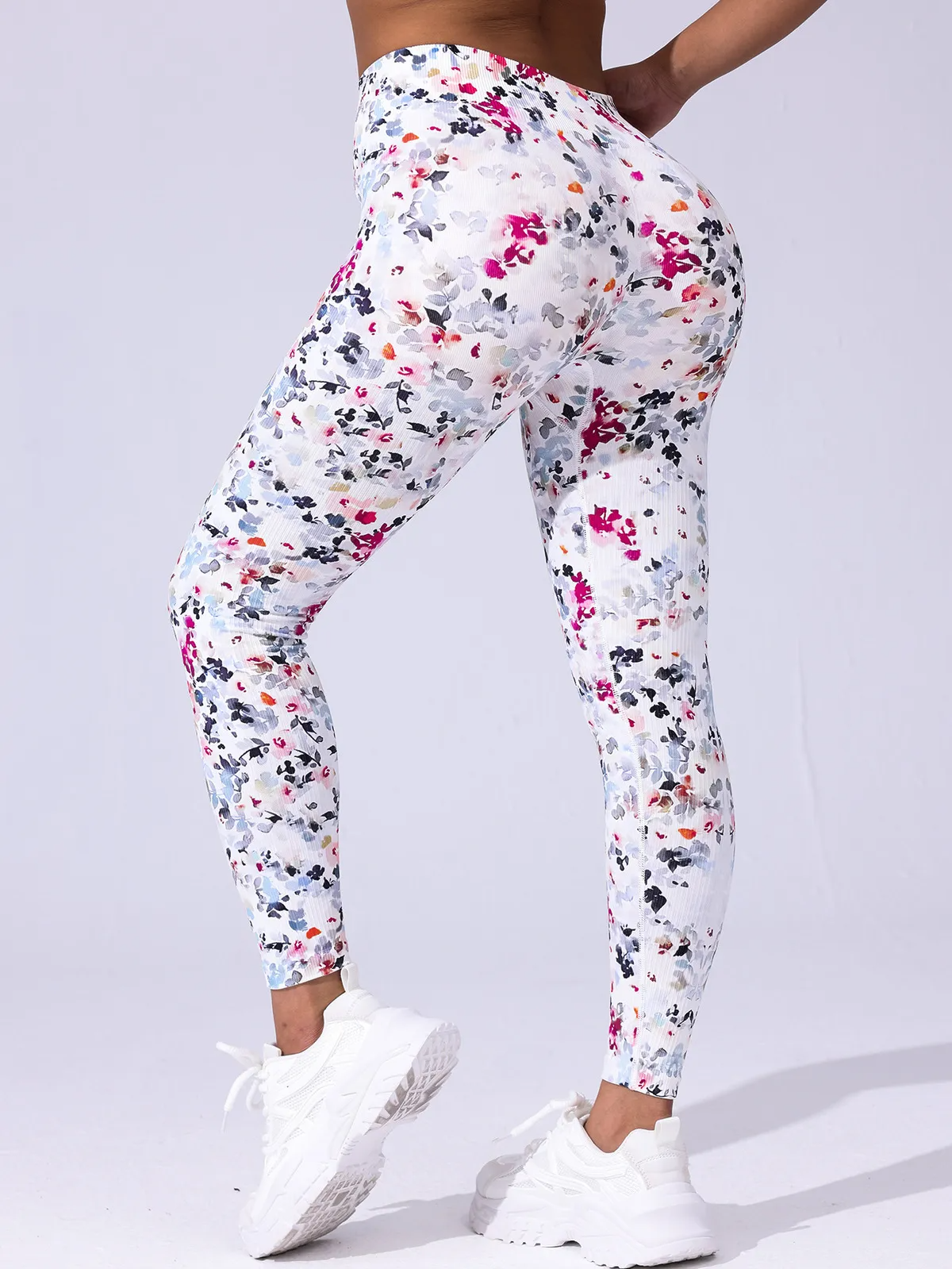 Fearless High-Rise Ribbed Floral Print Leggings leggings Castello Clothing Line