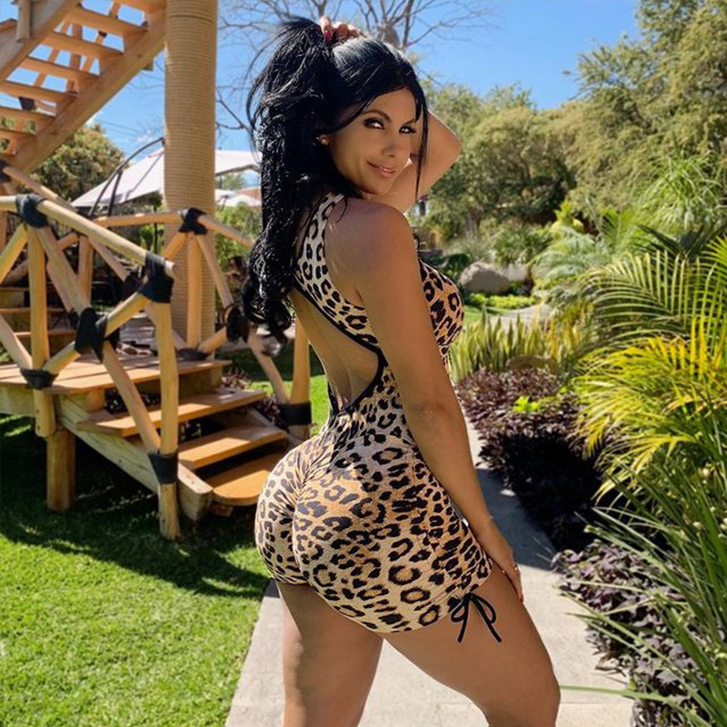 Wild Temptation Strappy Leopard Cutout Backless Romper Castello Clothing Line