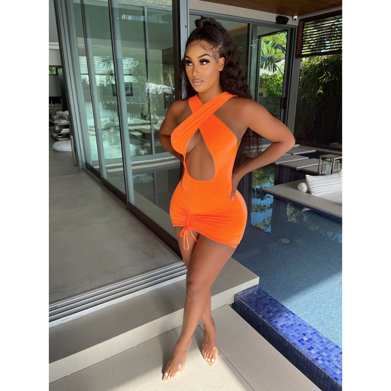 Zyra Halter Cutout Ruched Bodycon Mini Dress Castello Clothing Line