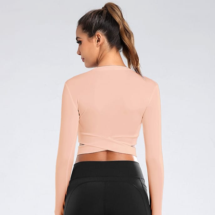Cia Long Sleeve Seamless Crossover Crop Top sports top & bras Castello Clothing Line
