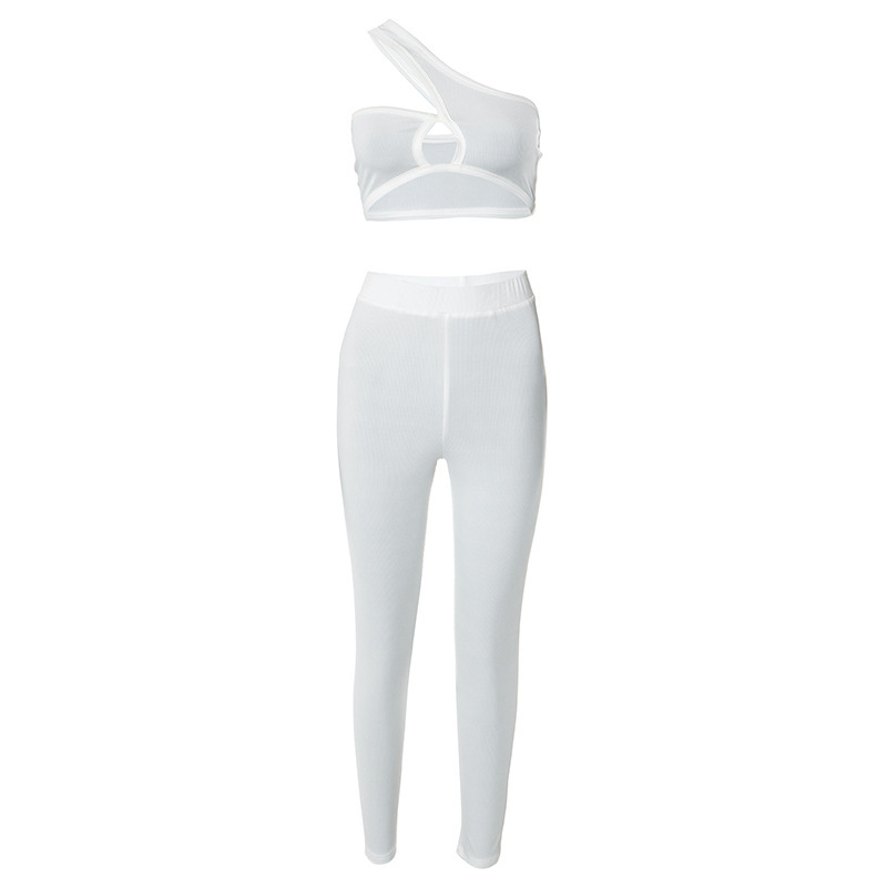 Sleeveless Asymmetrical Crop Top and Long Skinny Pants Set Castello Clothing Line