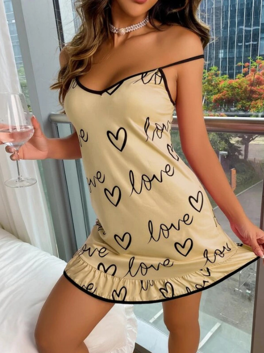 Heart Print Ruffle Nightie Castello Clothing Line