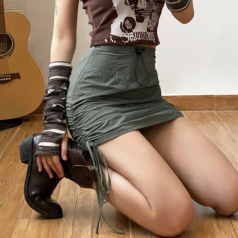 Drawstring Ruched Polyester Mini Skirt Castello Clothing Line