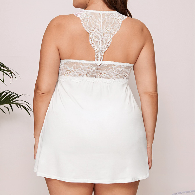 Plus Size V Neck Lace Nightie Dress - Elegant and Backless Castello Clothing Line