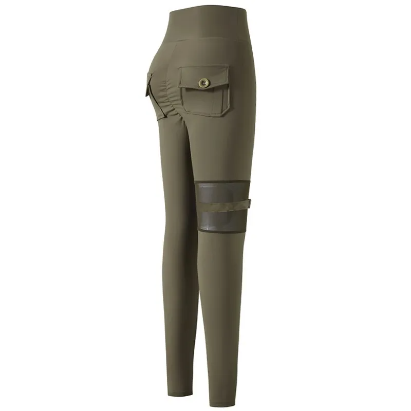 TeaseMe High-Waist Sheer Panel Strap Pocket Leggings leggings Castello Clothing Line