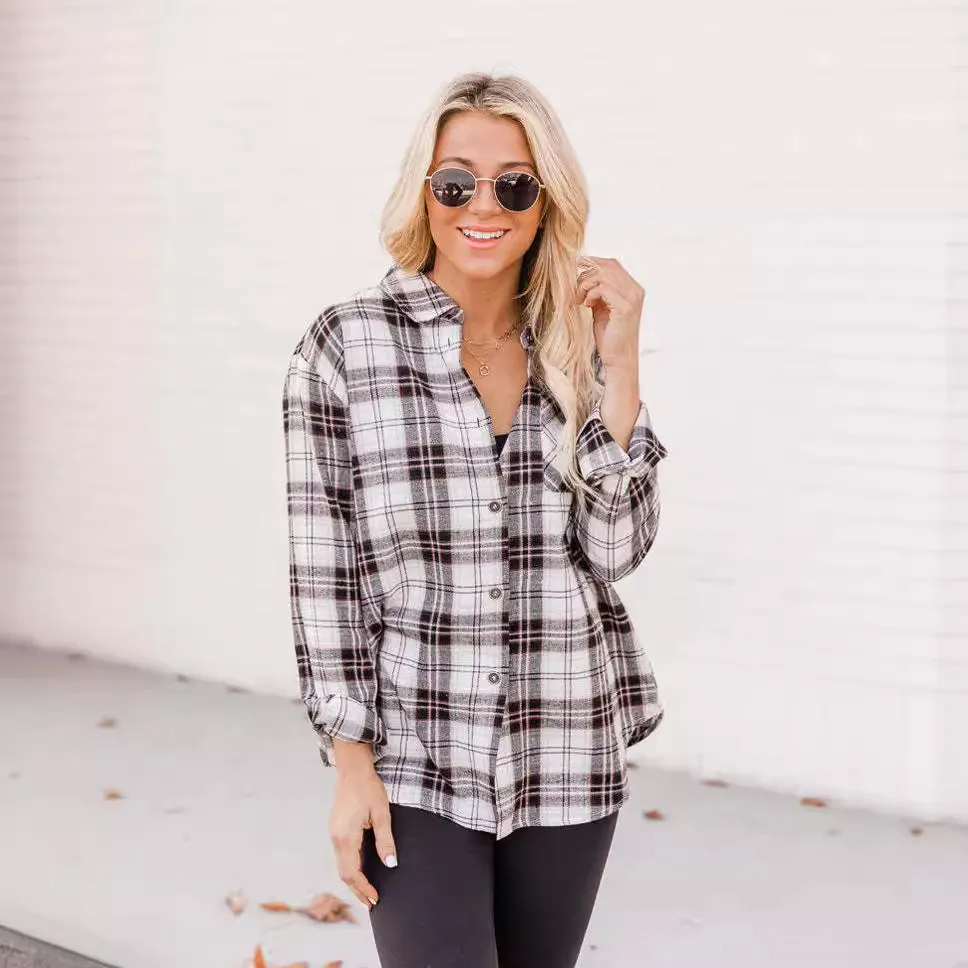 Plaid Perfection Long Sleeve Button-Up Shirt Castello Clothing Line