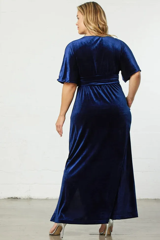 Gemina Plus Velvet Surplice Side Slit Maxi Dress maxi dress Castello Clothing Line