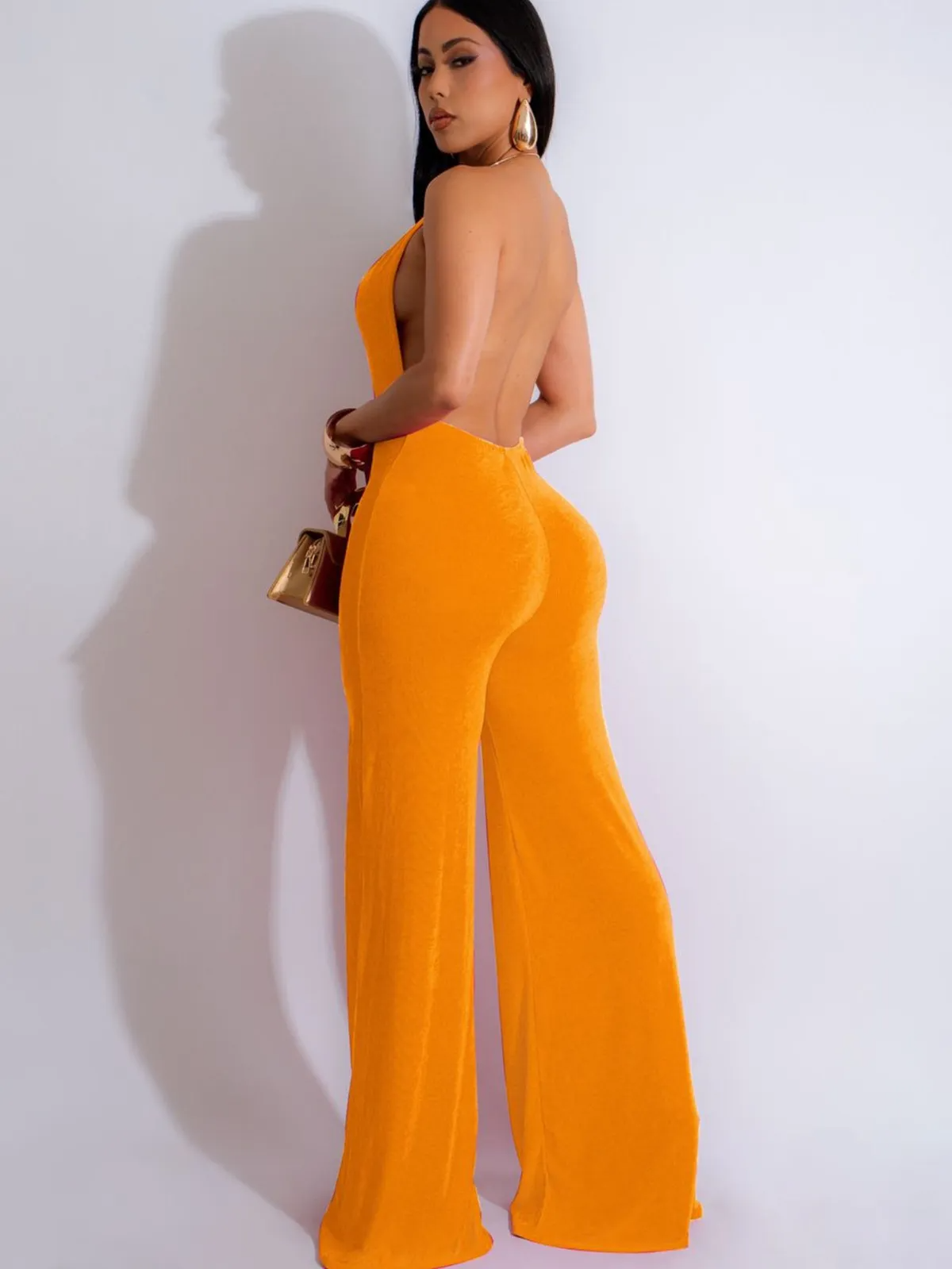 Dakota Halter Plunge Cutout Wide Leg Jumpsuit women jumpsuits Castello Clothing Line