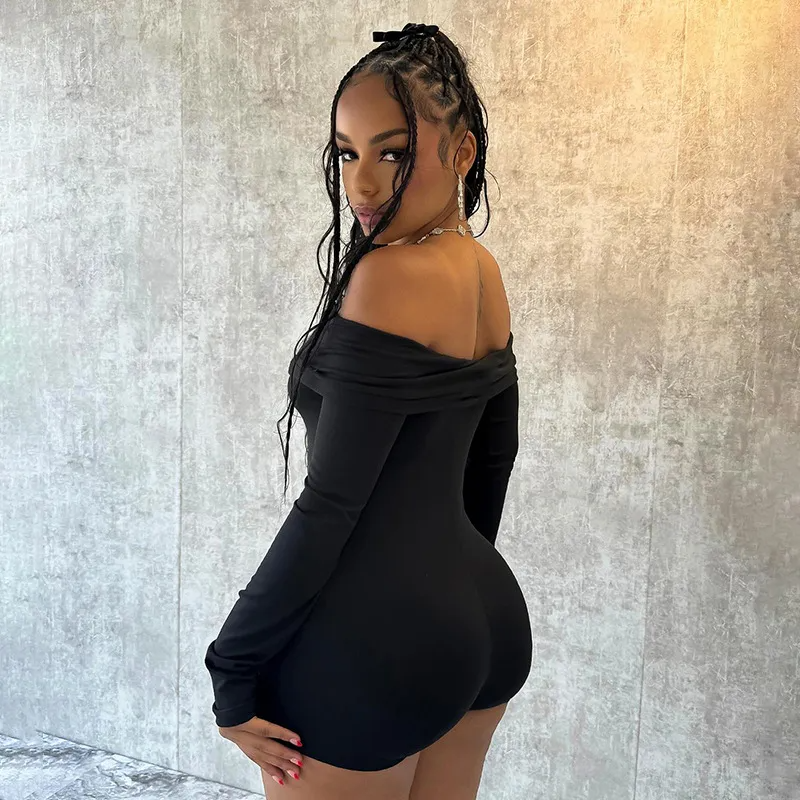 Playful Appeal Off-Shoulder Long-Sleeve Romper  Castello Clothing Line