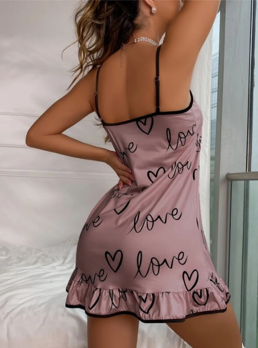Heart Print Ruffle Nightie Castello Clothing Line