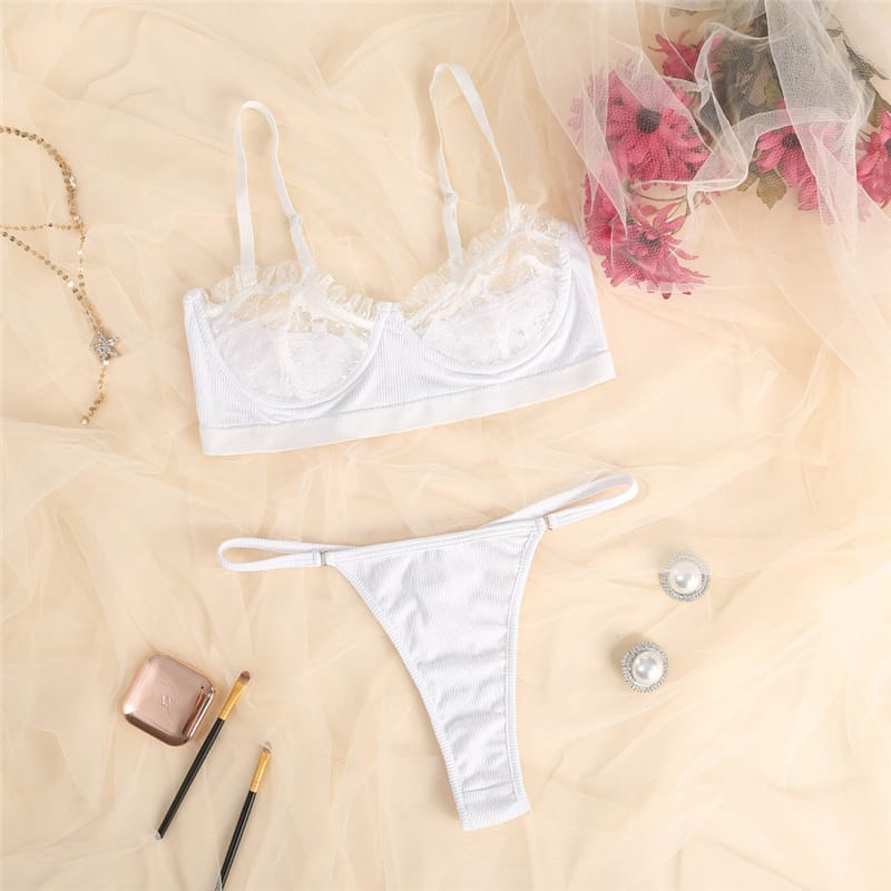 Polka Dot Lace Mesh Bra & Panty Set - Sheer Sexy Lingerie Castello Clothing Line