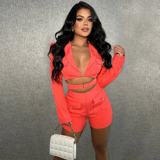 Boss Babe Cutout Blazer Long-Sleeve Romper  Castello Clothing Line