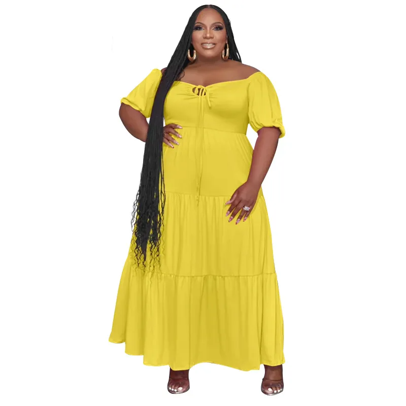 Lorelei Plus Size Off-Shoulder Puff Sleeve Tiered Maxi Dress maxi dress Castello Clothing Line