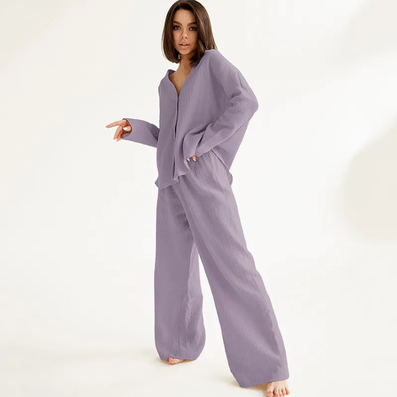 Soft Rhythm Oversized Button-Up Top & Wide Leg Pants Set Castello Clothing Line