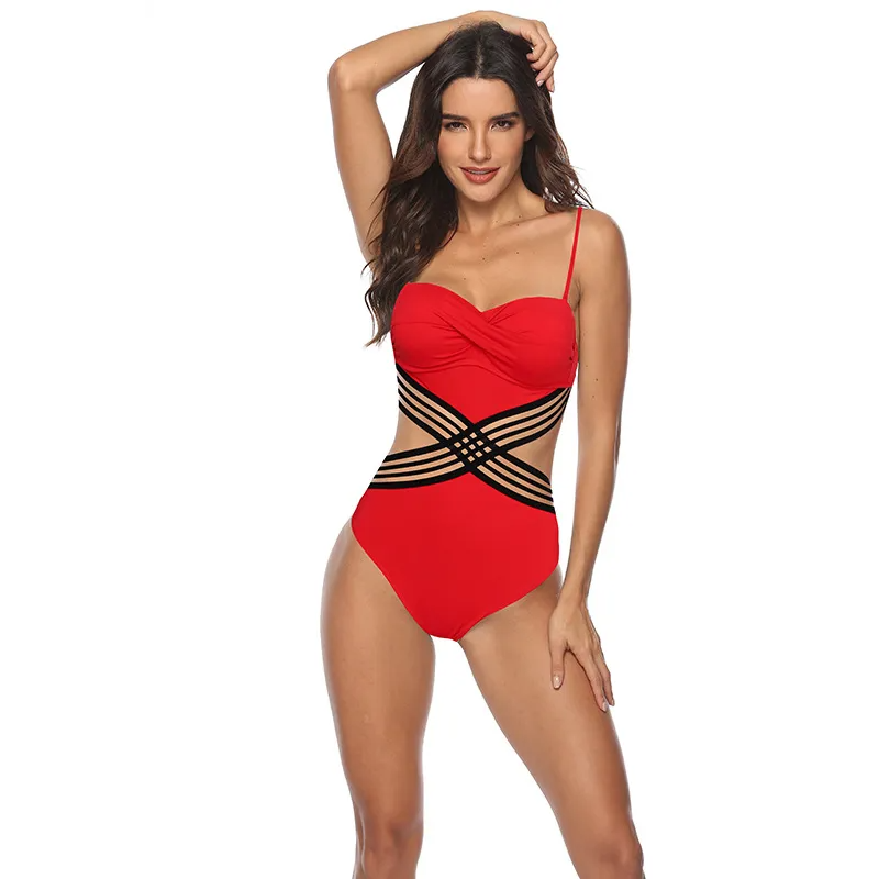Front Sheer Lace Low Cut Swimsuit Castello Clothing Line