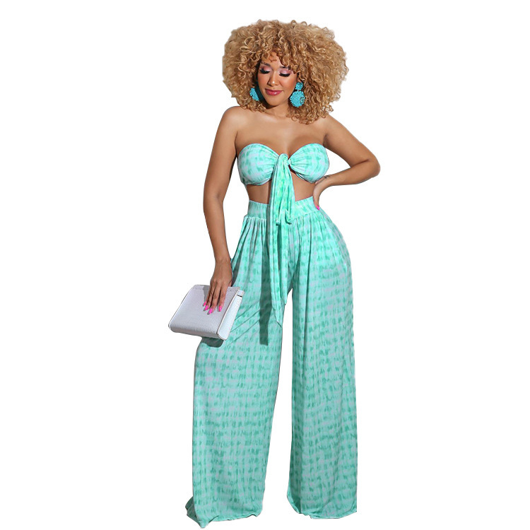 Bandeau Tie Crop Top & High-Waist Wide-Leg Pants Set Castello Clothing Line