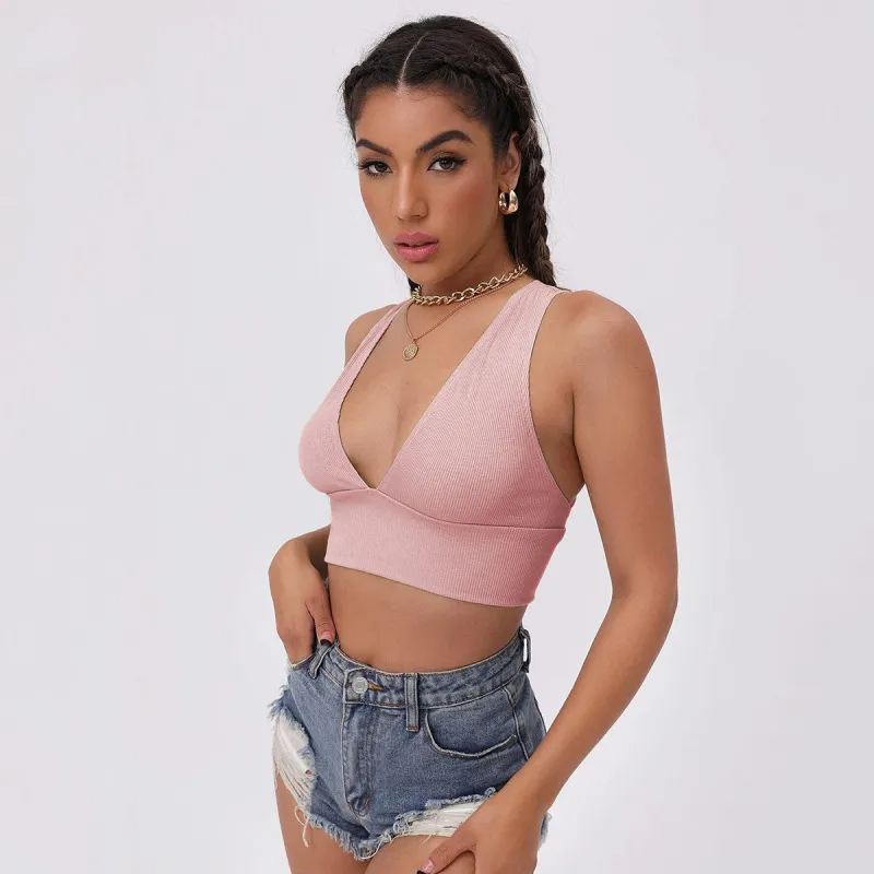 Vibe Check Plunge Ribbed Crop Top Castello Clothing Line
