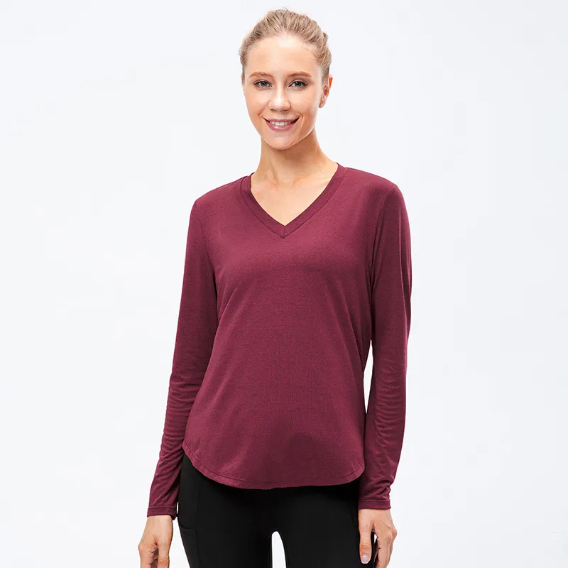Nell Long Sleeve Lightweight V-Neck Top workout tops and t-shirts Castello Clothing Line