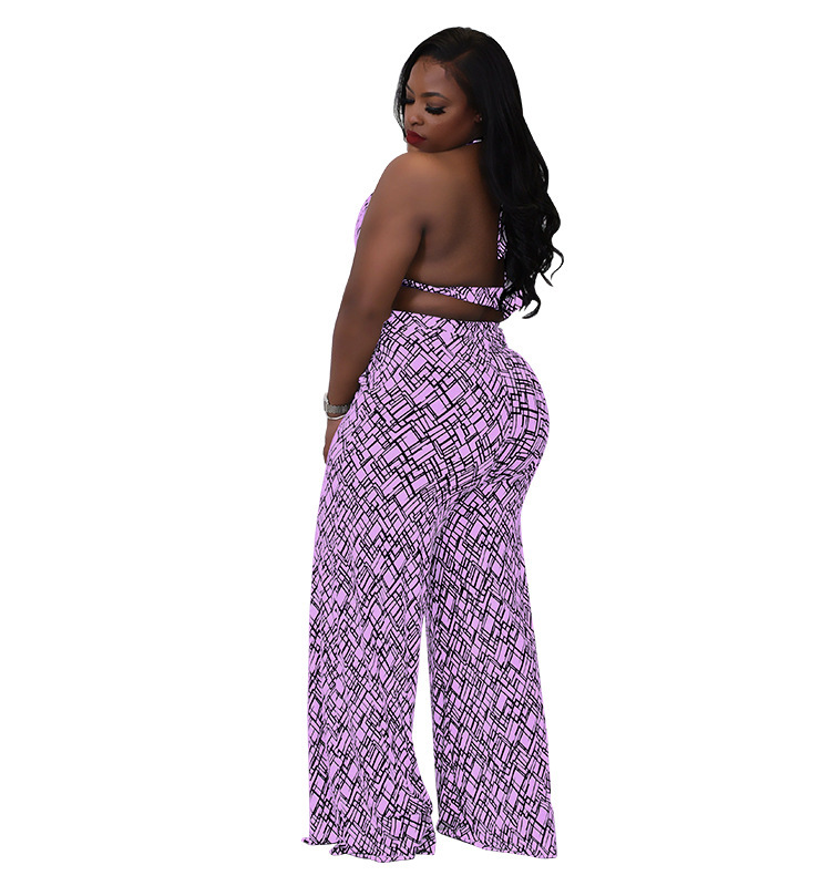 Plus Size Backless Halter Top & High Waist Wide Leg Pants Set Castello Clothing Line